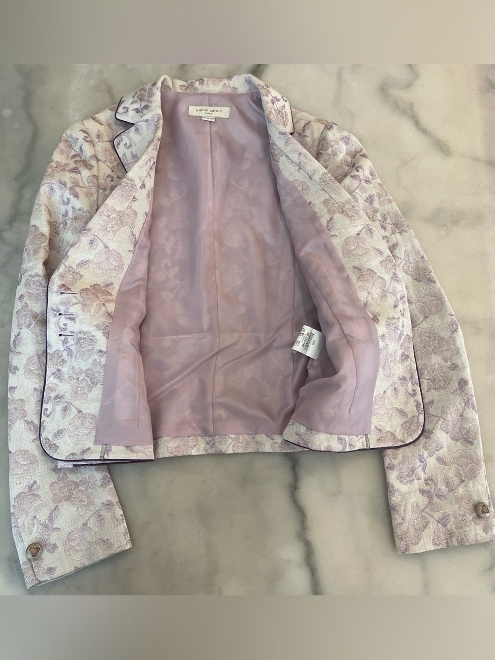 Pierre Cardin Lavender Floral Jacquard Blazer with Contrast Piping - Picture 8 of 8